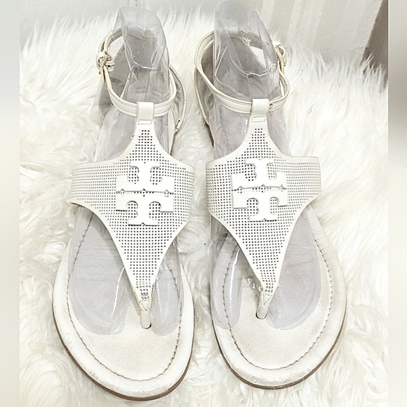 Tory Burch Silver Tone Open Toe White Sandals Size 8.5🌴 - Picture 4 of 8